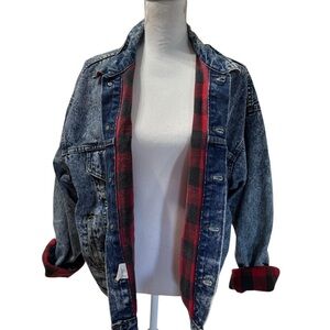 Levi’s 70417-0819 Denim Jacket XL |USA | Red Buffalo Plaid Lined | Acid Wash